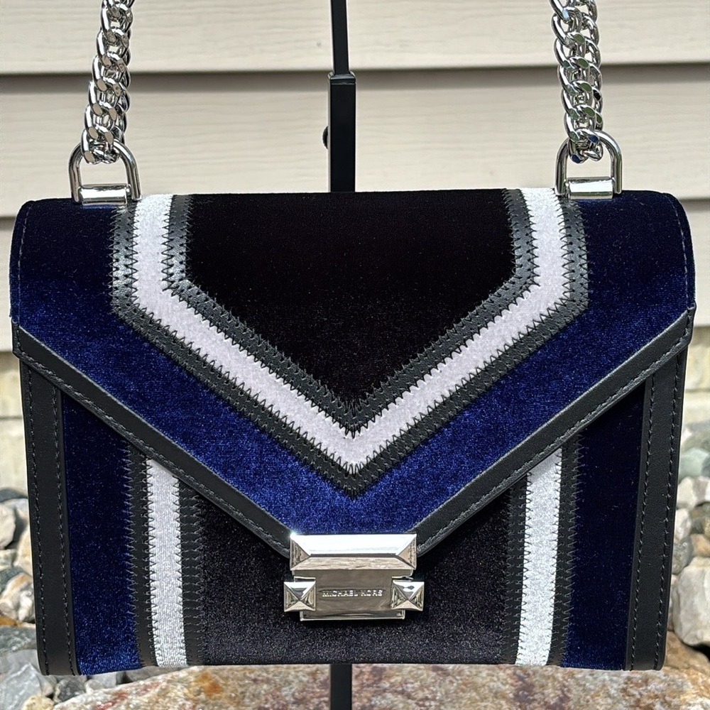 EUC! Michael Kors Blue and Black Velvet Crossbody/Shoulder Bag